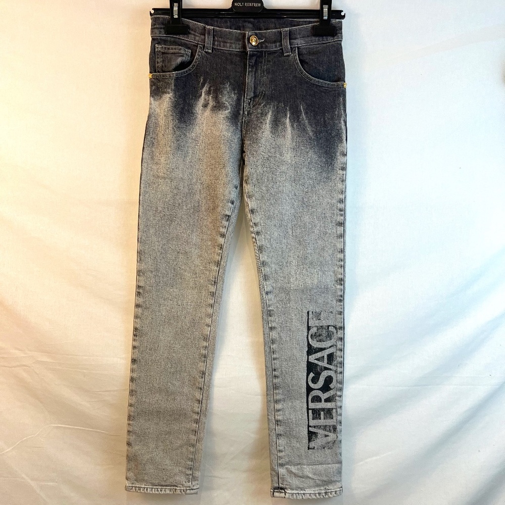 Versace Logo Denim - Women's/Kids 140/60 - Grey Acid Wash/Dip Dye - 80% OFF SALE